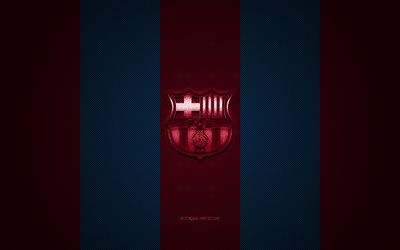FC Barcelona, Spanish football club, La Liga, blue burgundy logo, blue burgundy carbon fiber background, football, Barcelona, Catalonia, Spain, FC Barcelona logo