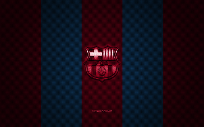 Le FC Barcelone, club de football espagnol, Liga, bleu bourgogne logo, bleu bourgogne en fibre de carbone de fond, football, Barcelone, Catalogne, Espagne, FC Barcelone logo