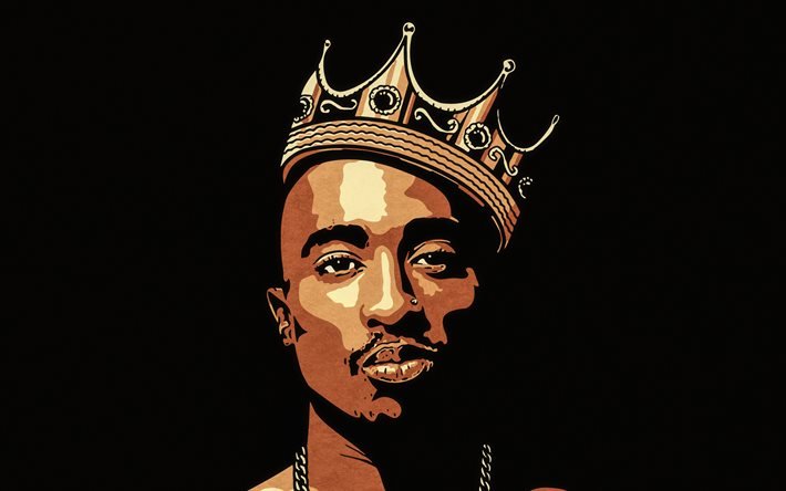 Tupac, amerikansk rappare, portr&#228;ttabstraktion, svart bakgrund, Tupac Shakur, Lesane Parish Crooks