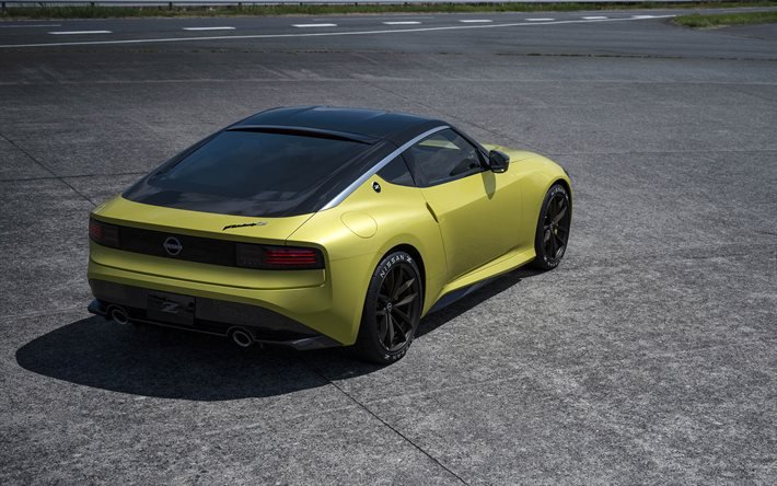 2020, Nissan Z Proto, rear view, exterior, yellow sports coupe, japanese sports cars, Nissan