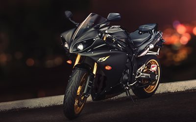 Yamaha YZF R1, moto esporte, Motocicleta preto, Preto Yamaha