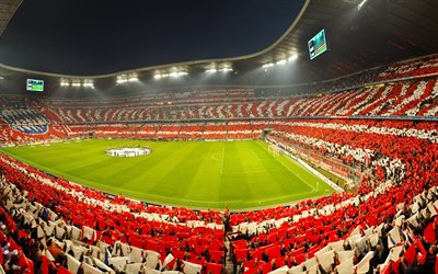 El estadio Allianz Arena, el Bayern de M&#250;nich, el alem&#225;n estadio de f&#250;tbol de Alemania, f&#250;tbol, 4k