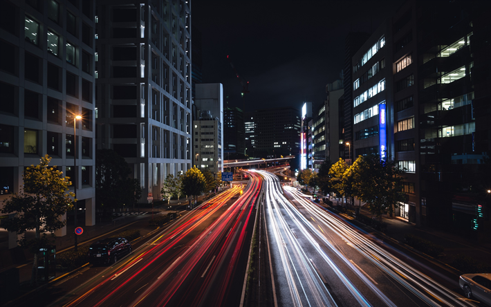 Minato, trafikljus, natt, v&#228;gar, Tokyo, Japan