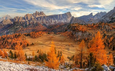 Dolomites, 4k, 秋, 山々, イタリア, 欧州