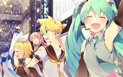 Vocaloid, manga, anime, Megurine Luka, Kagamine Rin, Kaito, Kagamine Len