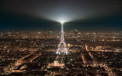 Paris, gece, şehir, metropolis, Eyfel Kulesi, Fransa