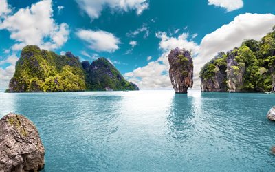 Tail&#226;ndia, Phuket, rochas, ilhas tropicais, oceano, mar, viagens de ver&#227;o, marinha