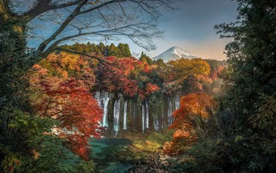 Shiraito Cai, bela cachoeira, Jap&#227;o, Fuji, vulc&#227;o ativo, paisagem de montanha, Prov&#237;ncia De Shizuoka