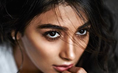Pooja Hegde, 2018, Bollywood, indio de celebridades, retrato, espejo de maquillaje, la actriz india, belleza, Pooja Hegde sesi&#243;n de fotos