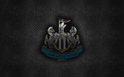 O Newcastle United FC, Clube de futebol ingl&#234;s, de black metal, textura, logotipo do metal, emblema, Newcastle upon Tyne, Inglaterra, Premier League, arte criativa, futebol