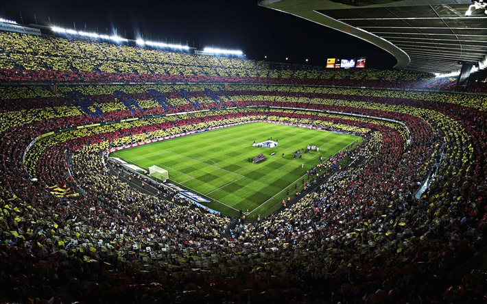 Katalonya, FC Barcelona Stadyumu, UEFA Şampiyonlar Ligi, İspanya, FC Barcelona Camp Nou, Barcelona, Catalonia, Futbol Stadyumu, yaratıcı bayrağı