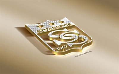 Sivasspor, Turkish football club, golden silver logo, Sivas, Turkey, Super League, 3d golden emblem, creative 3d art, football