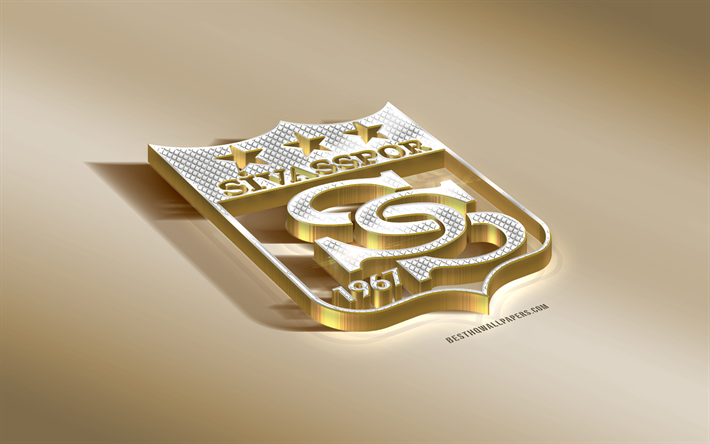Sivasspor, Turkish football club, golden silver logo, Sivas, Turkey, Super League, 3d golden emblem, creative 3d art, football