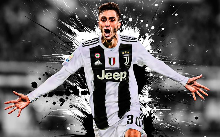Rodrigo Bentancur, 4k, Uruguayan football player, Juventus FC, midfielder, white-black paint splashes, creative art, Serie A, Italy, football, grunge