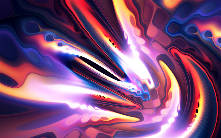 4k, colorido ondas, creativo, ondas de textura, luces de ne&#243;n, violeta de fondo, abstracto ondas