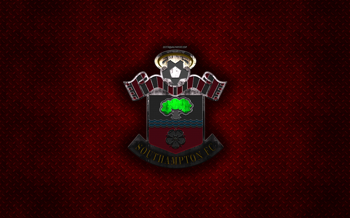 Southampton FC, English football club, red metal texture, metal logo, emblem, Southampton, England, Premier League, creative art, football