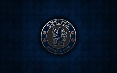 Chelsea FC, Engelska football club, bl&#229; metall textur, metall-logotyp, emblem, London, England, Premier League, kreativ konst, fotboll