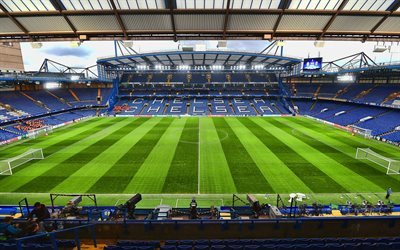 Stamford Bridge, London, HDR, tribunes, soccer, empty stadium, Chelsea Stadium, football stadium, Chelsea FC, english stadiums, Chelsea Arena