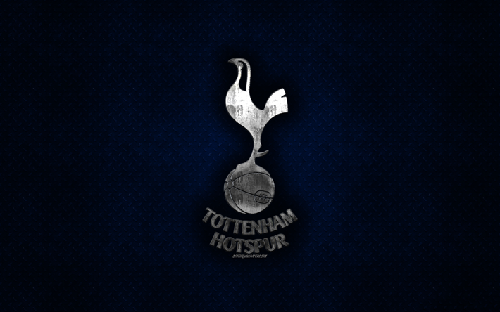 O Tottenham Hotspur, Clube de futebol ingl&#234;s, azul textura do metal, logotipo do metal, emblema, Londres, Inglaterra, Premier League, arte criativa, futebol