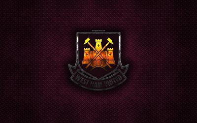 West Ham United FC, bir İngiliz Futbol Kul&#252;b&#252;, mor metal doku, metal logo, amblem, Stratford, İngiltere Premier Ligi, yaratıcı sanat, futbol