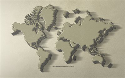 Carte du monde r&#233;tro, fond brun r&#233;tro, carte du monde, art r&#233;tro, carte de terre, continents, concepts de carte du monde
