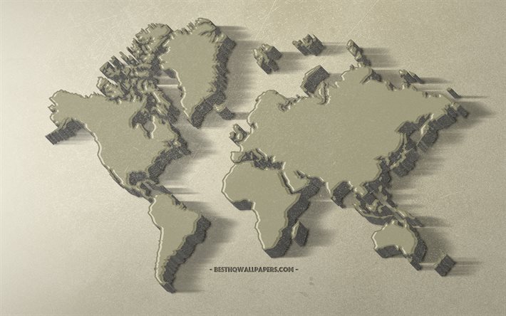 レトロ世界地図, レトロな茶色の背景, ワールドマップ, レトロアート, 地球地図, 大陸, 世界地図の概念