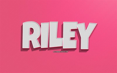 Riley, rosa linjer bakgrund, bakgrundsbilder med namn, Riley namn, kvinnliga namn, Riley gratulationskort, linje konst, bild med Riley namn