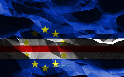 4k, Cabo Verde flag, low poly art, African countries, national symbols, Flag of Cabo Verde, 3D flags, Cabo Verde, Africa, Cabo Verde 3D flag