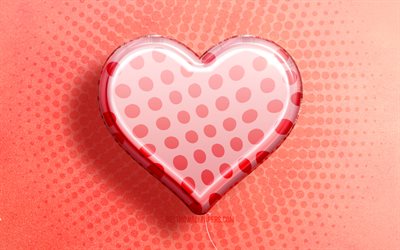 4K, cuore rosa 3D, concetti di amore, opera d'arte, palloncini realistici cuore rosa, palloncino a forma di cuore, arte 3D, cuori rosa, creativi, cuori
