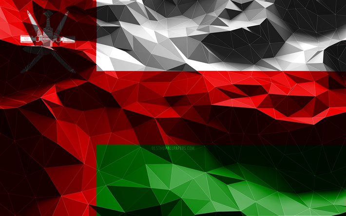 4k, Omani flag, low poly art, Asian countries, national symbols, Flag of Oman, 3D flags, Oman flag, Oman, Asia, Oman 3D flag
