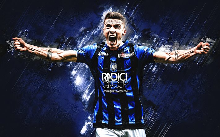 Robin Gosens, Atalanta, portrait, blue stone background, german footballer, midfielder, football