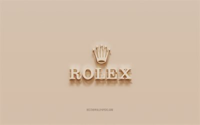 Logotipo da Rolex, fundo de gesso marrom, logotipo da Rolex 3D, marcas, emblema da Rolex, arte 3D, Rolex
