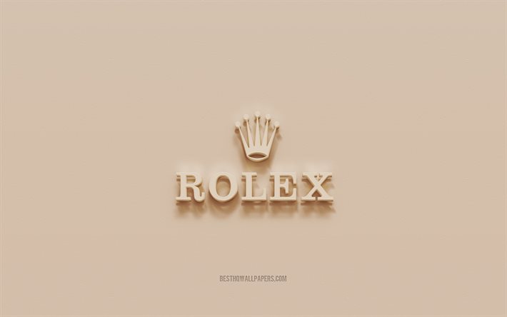rolex-logo, brauner gipshintergrund, rolex 3d-logo, marken, rolex-emblem, 3d-kunst, rolex