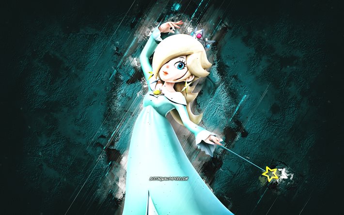 rosalina, super mario, mario party star rush, charaktere, hintergrund aus blauem stein, super mario hauptfiguren, rosalina super mario