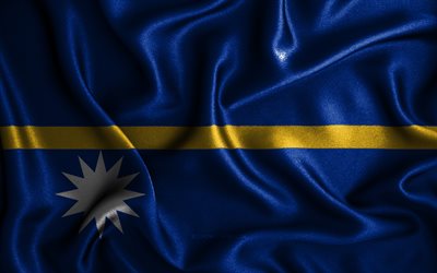 Nauru flag, 4k, silk wavy flags, Oceanian countries, national symbols, Flag of Nauru, fabric flags, 3D art, Nauru, Oceania, Nauru 3D flag