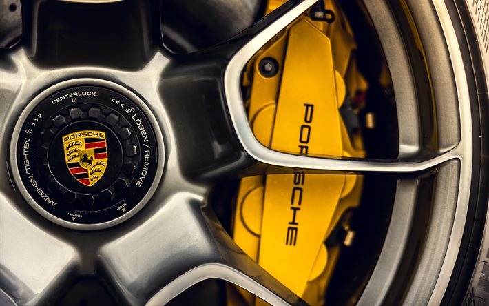 Porsche 911 Carrera Turbo S, 2021, brake disc, yellow Porsche caliper, 911 Carrera, German sports cars, Porsche