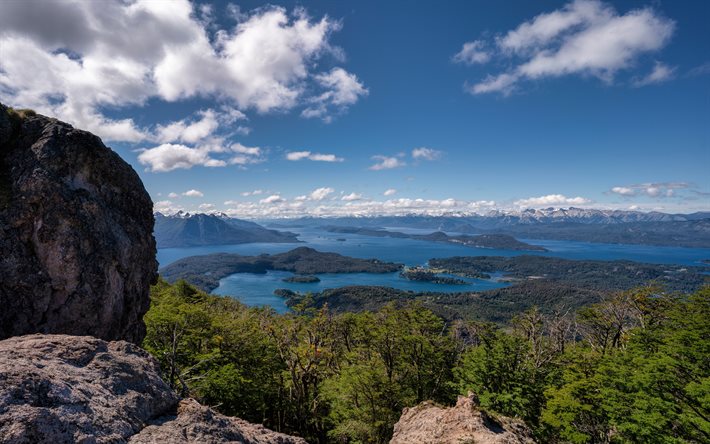 Lago Nahuel Huapi, 4k, ver&#227;o, Patag&#244;nia, montanhas, Argentina, Am&#233;rica do Sul, natureza linda