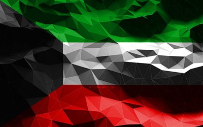 4k, Kuwaiti flag, low poly art, Asian countries, national symbols, Flag of Kuwait, 3D flags, Kuwait flag, Kuwait, Asia, Kuwait 3D flag