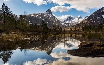 mountains, autumn, lake, wildlife, Marvoll, Norway, Nordland