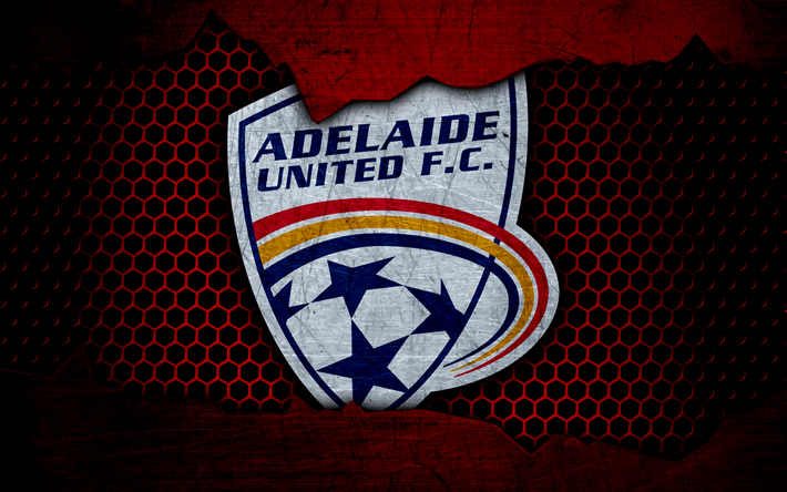 Adelaide United, 4k, logo, Lig, futbol, futbol kul&#252;b&#252;, Avustralya, grunge, metal doku, Adelaide United FC