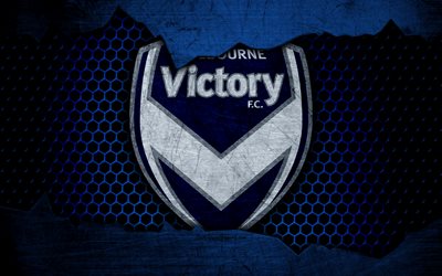Melbourne Victory, 4k, logo, Lig, futbol, futbol kul&#252;b&#252;, Avustralya, grunge, metal doku, Melbourne Victory FC