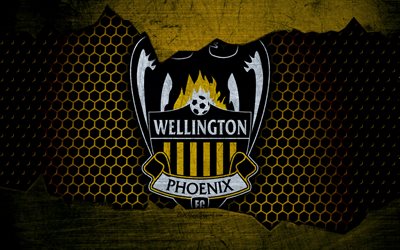 ويلينغتون فينيكس, 4k, شعار, الدوري, كرة القدم, نادي كرة القدم, أستراليا, الجرونج, الملمس المعدني, ويلينغتون فينيكس FC