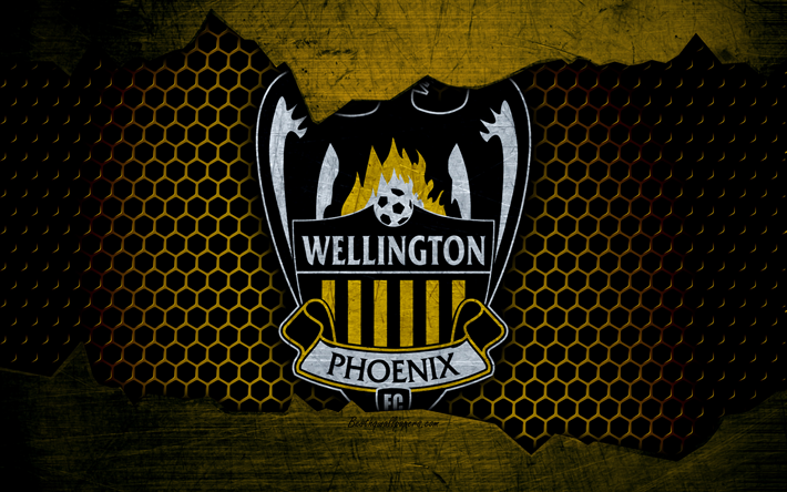 El Wellington Phoenix, 4k, el logotipo, la a-League, f&#250;tbol, club de f&#250;tbol, Australia, grunge, metal, textura, Wellington Phoenix FC