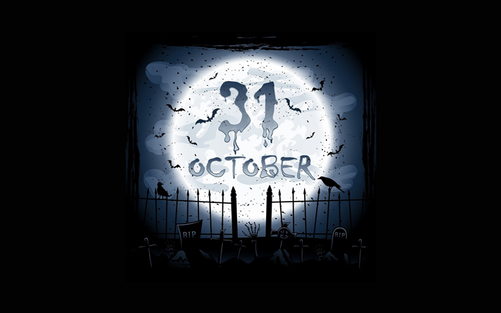 Dia das bruxas, 31 de outubro, f&#233;rias de outono, cemit&#233;rio, sepulturas, noite