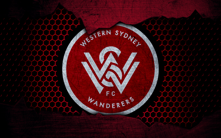 Western Sydney Wanderers, 4k, logo, Lig, futbol, futbol kul&#252;b&#252;, Avustralya, Arsenal, grunge, metal doku, Western Sydney Wanderers FC WS