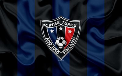 FC Inter Turku, 4k, Finnish football club, emblem, logo, Finnish football championship, Turku, Finland, football, silk texture