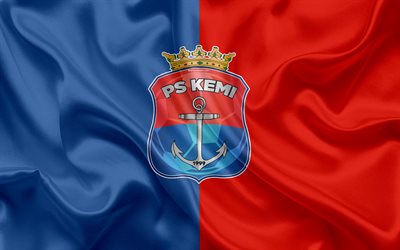 FC PS Kemi, Palloseura Kemi Kings, 4k, Finnish football club, emblem, logo, Finnish Football Championship, Kemi, Lappi, Finland, football, silk texture