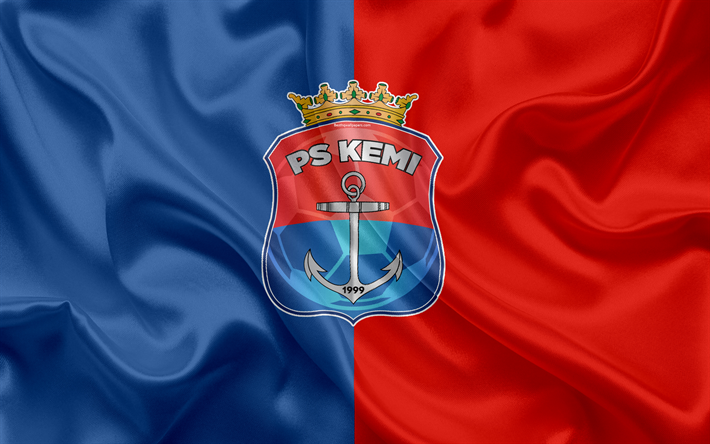 FC PS Kemi, Palloseura Kemi Re, 4k, finlandese football club, emblema, logo, finlandese Campionato di Calcio, Kemi, Lappi, Finlandia, di calcio, di seta texture