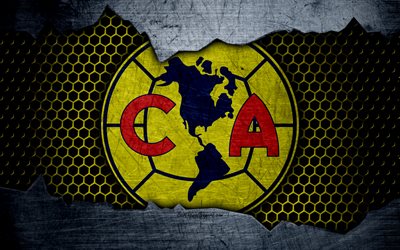 Club America, 4k, logo, Liga MX, soccer, Primera Division, football club, Mexico, grunge, metal texture, Club America FC