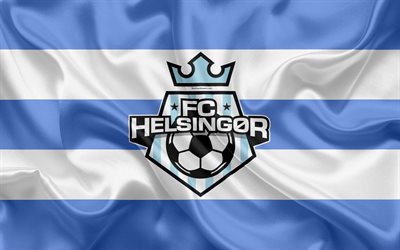 Helsingor FC, 4k, Danish football club, emblem, logo, Danish Superleague, football, Helsingor, Denmark, silk texture